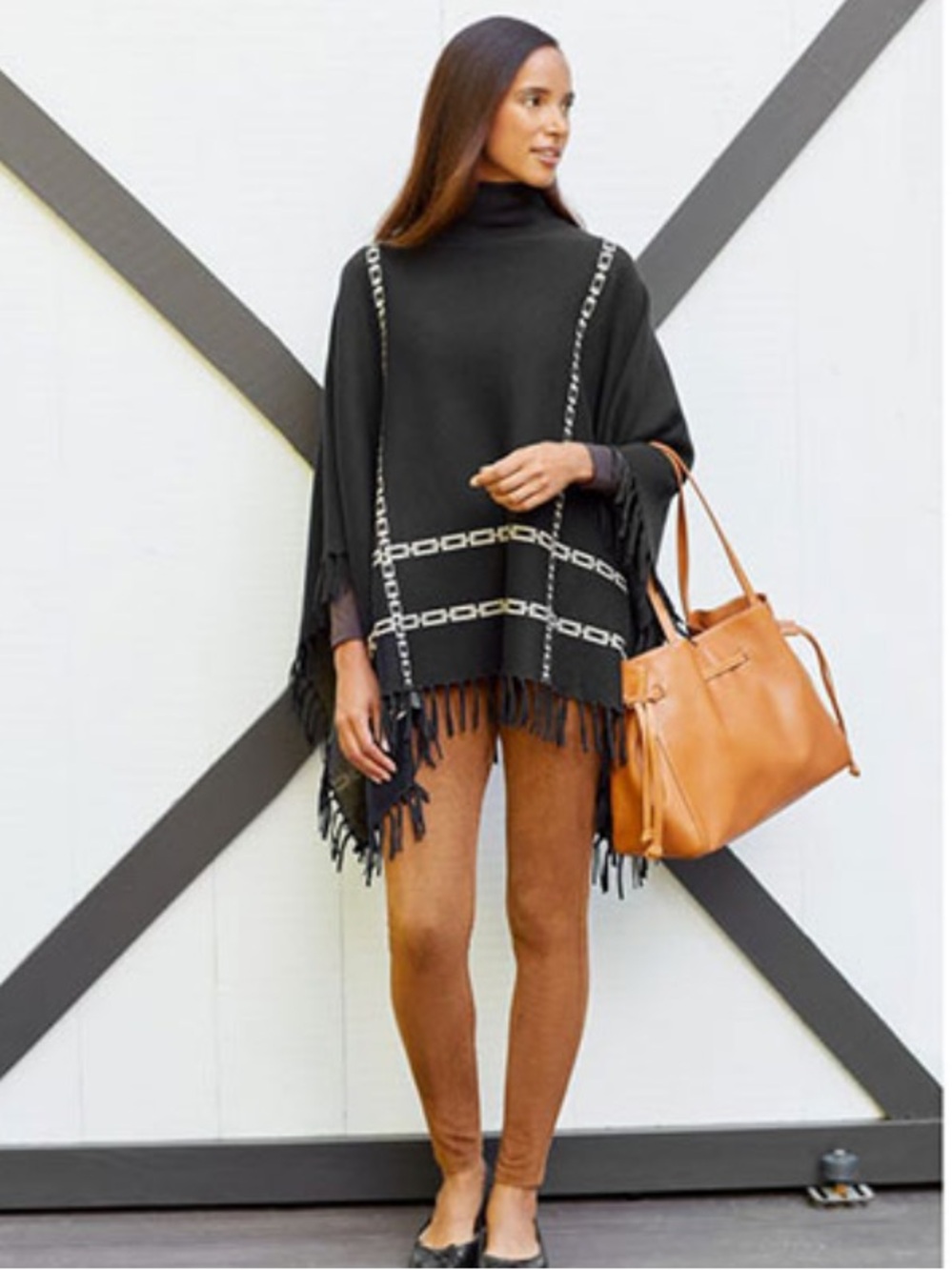 J. McLaughlin black chain link poncho one size